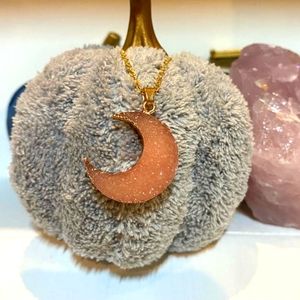 Pink Crescent Moon gold plated necklace